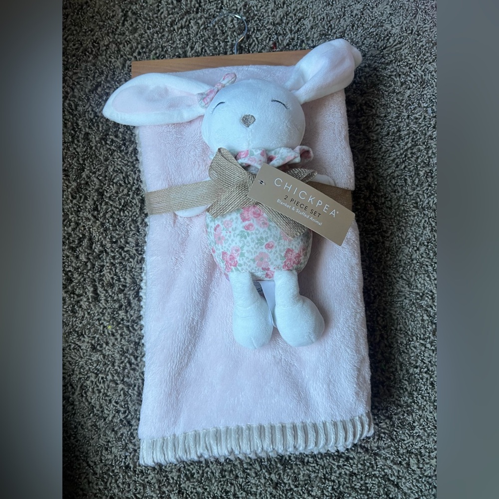 Chick Pea Soft Pink Blanket with Floral Bunny